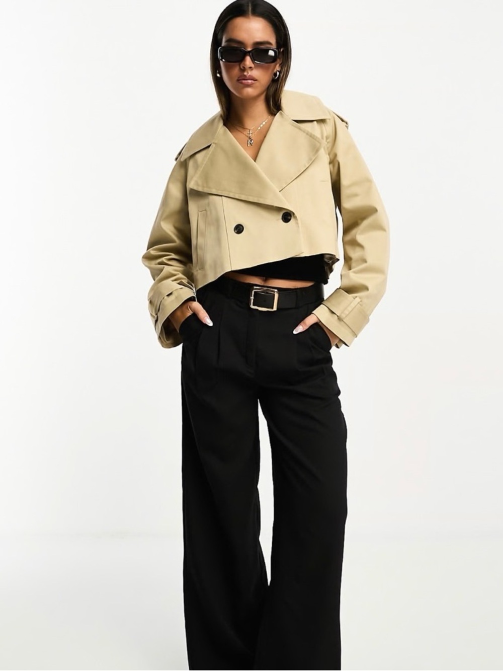 ASOS Pull&Bear Cropped Trench Coat in Beige Size Small